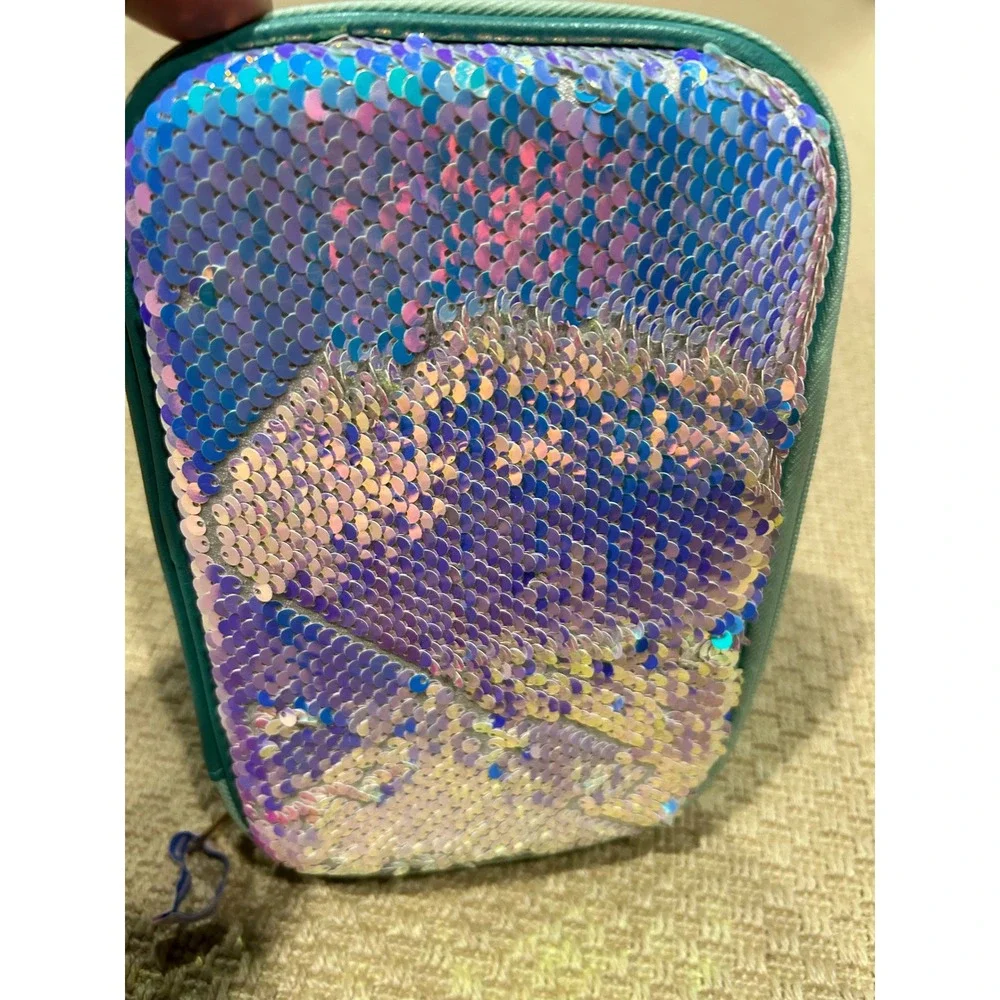 Reversible Sequin Cosmetic Makeup Case Organizer Pink Blue More Than Magic
